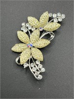 Gorgeous yellow and clear rhinestone flower brooch