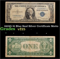 1935G $1 Blue Seal Silver Certificate Grades vf+ M