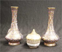 Pair Thailand hand painted table vases