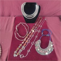 5 Silver Colored Necklaces