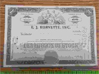 EJ korvette stock certificate