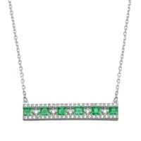 Silver- Horizontal Bar Green Crystal Necklace