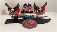 Lot of Rebel Flag Motif Collectibles:  13” Knife