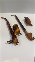 Group of 3 Unusual Wooden Pipes, Vintage: Bruyere