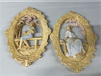 1967 Victorian Couple 3D Chalkware wall plaques
