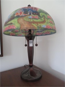modern reverse painted on glass lamp 22"h