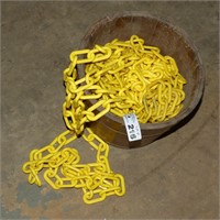 Yellow Plastic Safety Chain in Wooden Bucket