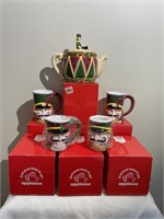 Set of Christmas Nutcracker Mugs & Teapot