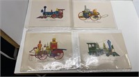 6--8X10 DRAWINGS OF VTG. CARS AND TRAINS