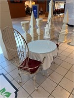 White Antiqued Metal Patio Table and 2 Chairs