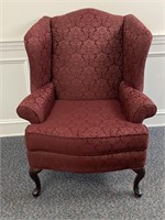Burgundy Wingback Queen Anne style arm chair
