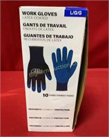 Work Gloves Latex Coated Size Large 10 Pack
