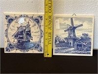 2 Vintage Delft Blauw Holland Tiles