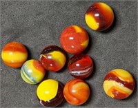 Group of Vintage Red Yellow Swirl Marbles