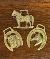 Three Horse Motif Brass Harness Medallions