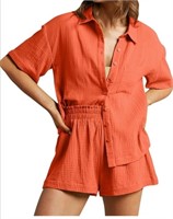 New (Size S) Women 2 Piece Set Button Down Short