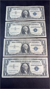 (4) BLUE SEAL $1 SILVER CERTIFICATES