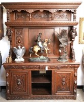 Antique Highly Carved Figural Hunters Cabinet