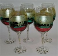 HAND PAINTED GOLD DRIZZLE WINE GOBLETS