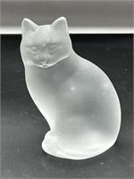 Vintage Nybro Sweden frosted glass cat figurine