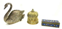 Brass Trinket Boxes & Swan Napkin Holder