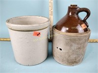 Stoneware crock and jug - crock is cracked