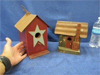 2 tin roof decorative birdhouses (star & cabin)