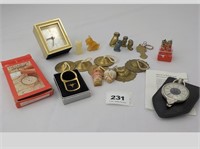 Assorted Brass Collectibles & Hampton Alarm Clock