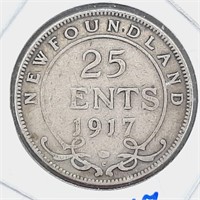 Pièces de 25¢ canadien 1917 en ARGENT Newfoundland