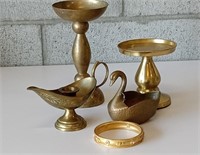 Vintage Brass Items, Swan, lantern, stands, etc