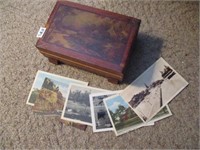 vintage postcards and wooden box