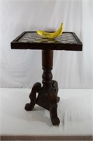 Vtg. Carved Wood & Stone Chess Table