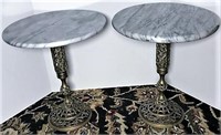 Pair of Reticulated Brass Tables with Marble