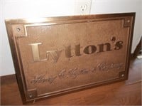 Vtg Lytton's Solid Brass Store Sign/ Plaque