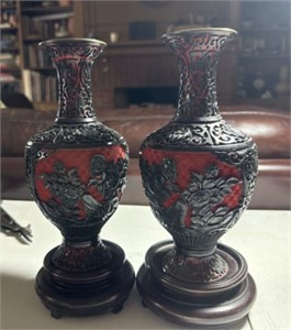 2 Cinnabar Vases