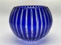 COBALT BLUE CUT TO CLEAR VASE 5.5in T