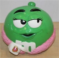 CERAMIC GREEN M&M CANDY JAR-ASIS-PAINT ISSUES