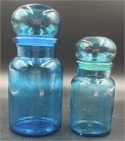 2 MCM Aqua Bubble Top Apothecary Jars Quart &