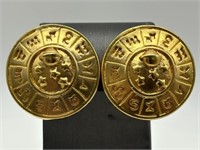 Vintage 1970's Gold Tone Zodiac Style Earrings