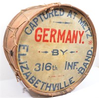 WWI Captured Base Drum Captured By 314th Inf