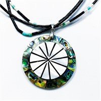 Onyx MOP Paua Shell Turquoise Silver Necklace