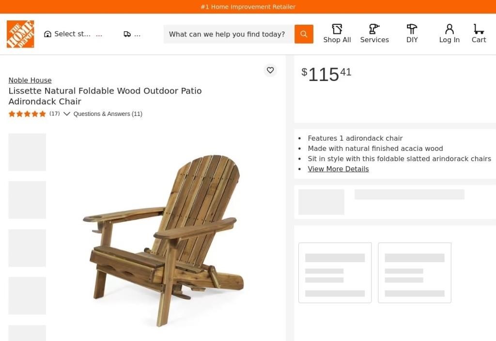 E4244  Noble House Adirondack Chair, Foldable Wood