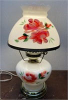 Floral painted milk glass lamp