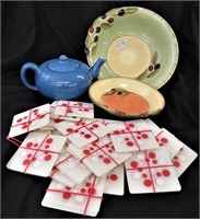 3-HAND PAINTED CLAY BOWLS*18 CHRISTMAS COASTERS