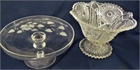 DECORATIVE CLEAR GLASS CAKE PLATE & BOWL