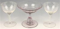 PAIR GOBLETS FOR DIGESTIVES PINK CHAMPAGNE SAUCER