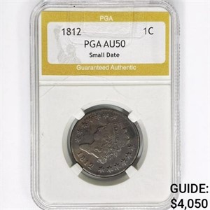 1812 Large Cent PGA AU50 Sm. Date