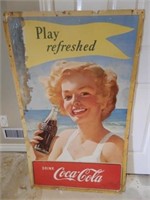 1950 PLAY REFRESHED DRINK COCA-COLA CARDBOARD ADV