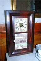 Og Wall Clock In Mahogany Burled Case With Painted