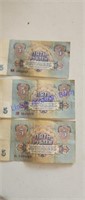 3 Soviet union 1961 issue 5 ruble currency  notes